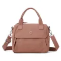 Casual solid color nylon shoulder bag with top handle and adjustable crossbody strap daily use. - Pink