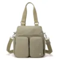 Multi-pocket nylon crossbody shoulder bag for women, casual large capacity tote backpack. - Khaki