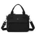 Black casual canvas shoulder crossbody bag, versatile trendy solid color small handbag. - Black