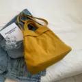 Large capacity yellow canvas tote shoulder bag casual chic crossbody bag for women - Lemon Yellow