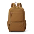 Classic solid color casual nylon backpack for daily school, travel, and outdoor sports use. - Caramel color