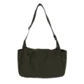 Dark green padded shoulder bag, casual nylon crossbody tote with zipper, large capacity. - Green