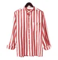 Men's Casual Red And White Vertical Striped Long Sleeve Mandarin Collar Shirt Option - S / Mandarin Collar Red