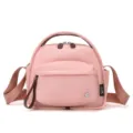 Pink nylon multi-layer casual shoulder handbag with top handle and crossbody strap for women - Pink