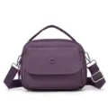 Stylish purple nylon crossbody bag for women, lightweight casual shoulder bag with top handle. - Purple