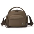 Khaki nylon multi-layer shoulder bag, casual crossbody bag for women, large capacity. - Coffee