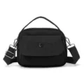 Black nylon crossbody bag for women, casual single shoulder handbag with top handle. - Black