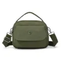 Green nylon casual crossbody bag for women with top handle and adjustable shoulder strap. - Army Green