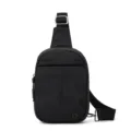 Black nylon sling bag, casual crossbody chest bag for outdoor travel and daily use. - Black