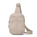 Beige nylon sling bag for women, lightweight casual crossbody daypack with front pocket. - Khaki