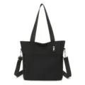 Minimalist solid nylon tote bag for women, large capacity casual shoulder commuting handbag. - Black