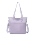 Lavender nylon shoulder bag, large capacity stylish tote bag for women daily commuting work. - Purple