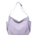 Light purple nylon crossbody bag, casual multi-pocket shoulder bag, lightweight daily purse. - Purple