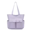 Light purple large capacity shoulder tote bag with front pockets for daily commuting. - Purple