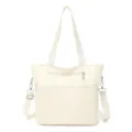 Beige minimalist solid color women tote shoulder bag with large capacity casual handbag - Off White