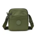 Casual multi-compartment nylon cross-body bag in olive green, lightweight and waterproof. - Green