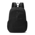 Black minimalist business backpack, durable travel rucksack with multiple compartments. - Black