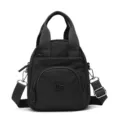 Water-resistant nylon women shoulder crossbody backpack casual minimalist black handbag - Black