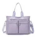 Lavender nylon shoulder bag, large capacity casual tote, multi-pocket travel handbag. - Purple