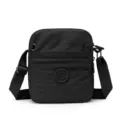 Lightweight black nylon crossbody bag with multi-compartments and adjustable shoulder strap. - Black