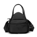 Stylish black nylon women shoulder crossbody bag with top handles and front zip pocket. - Black