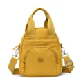 Women casual nylon shoulder backpack stylish yellow handbag multi-pocket top-handle daily bag - Yellow