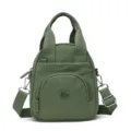 Green nylon crossbody shoulder bag, casual multi-functional mini handbag with durable top handles. - Green