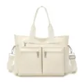 Women's off-white nylon tote bag, large capacity casual shoulder bag with multiple pockets. - Off White