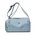 Light blue multi-pocket nylon crossbody bag, casual fashion style travel shoulder bag. - Blue