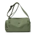 Olive green women's casual crossbody shoulder bag featuring multiple pockets and adjustable strap. - Green