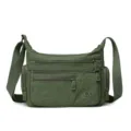 Multi-pocket nylon crossbody bag for women, casual green shoulder bag with zipper compartments. - Green