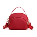 Red nylon small crossbody bag, casual women shoulder bag with top handle and zippers. - Red
