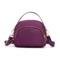 Purple nylon women crossbody shoulder bag small handbag with gold hardware for daily casual use. - Purple