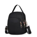 Women black nylon crossbody bag mini backpack lightweight shoulder bag with gold zippers and handle. - Black