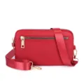 Red nylon crossbody shoulder bag for women, travel small square bag with front zipper. - Red