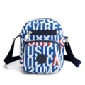 Trendy printed nylon crossbody bag with large capacity, multiple zippers, and adjustable strap. - Dark Blue Letter