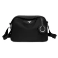 Black nylon crossbody shoulder bag for women, casual daily tote with metal decor. - Black