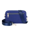Blue nylon crossbody bag with gold zippers casual travel shoulder bag for women small square - Blue