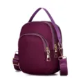 Purple nylon crossbody bag for women, multi-pocket casual shoulder bag with top handle. - Purple