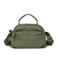 Casual green nylon crossbody bag for women, multi-pocket shoulder purse with top handle. - Green