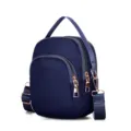 Navy blue nylon crossbody bag, compact casual shoulder bag with gold hardware for women. - Blue
