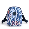 Blue and white printed oxford cloth mini crossbody shoulder bag for women, phone bag - Blue Letters
