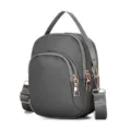 Dark grey nylon crossbody bag with rose gold hardware, multi-pocket small shoulder bag. - Dark Gray