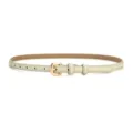 Close-up of slim beige leather belt with gold metal buckle, elegant women accessory detail - Square Pin Buckle / 105cm / Light Gray