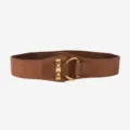 Damen brauner breiter elastischer Taillengürtel Retro Wildleder Korsett mit goldener Schnalle - Goldschnalle - Karamell