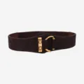 Breiter elastischer Taillengürtel für Damen, retro Stretch Bund mit Metallschnalle - Goldschnalle - Kaffee
