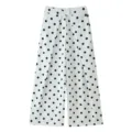 Pantalon large à pois rétro, élégant pantalon femme plissé taille haute décontracté. - Blanc à pois noirs
