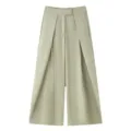Pantalon large plissé décontracté pour femme vert clair, élégant pantalon ample rétro chic. - Vert olive