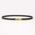 Ceinture fine en cuir noir pour femme avec boucle métallique dorée en M, ceinture élégante. - Grain Croisé Noir