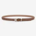 Ceinture fine en cuir marron pour femme avec boucles métalliques gravées de fleurs, élégante. - Boucle Carrée / Couleur caramel
